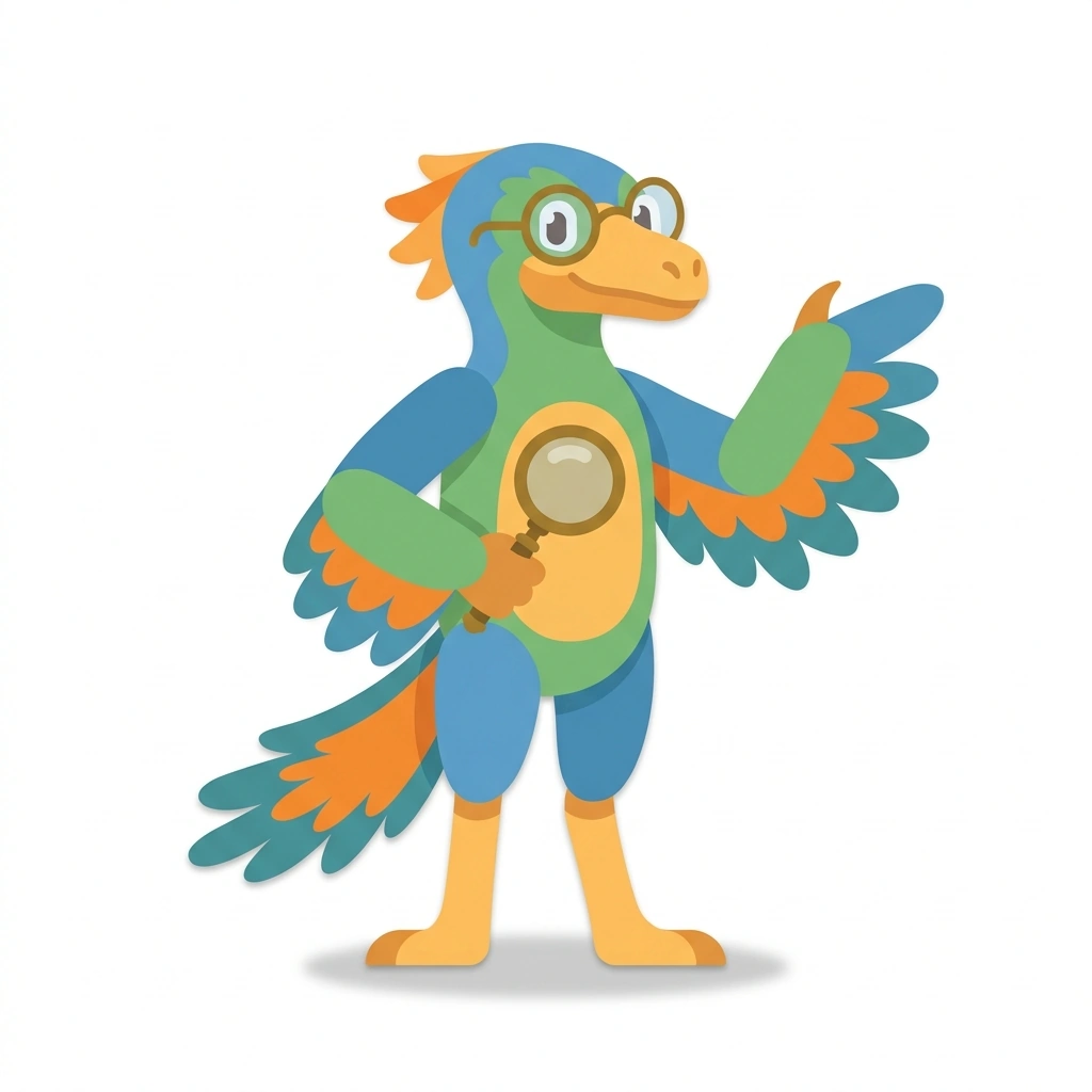 Archie the Archaeopteryx, the guide who teaches the Historical Analysis and Method course