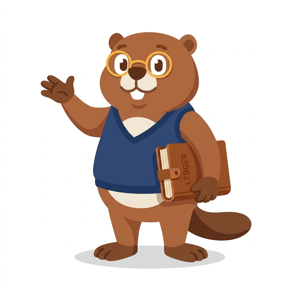 Barnaby the Beaver, the guide who teaches the Business Mechanics and Investing course