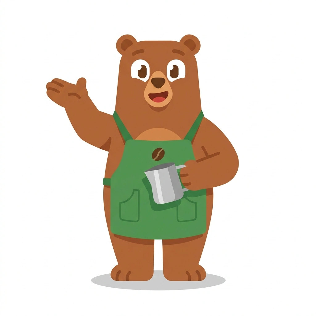 Brewster the Bear, the guide who teaches the Espresso Craft: Dialing In and Pouring course