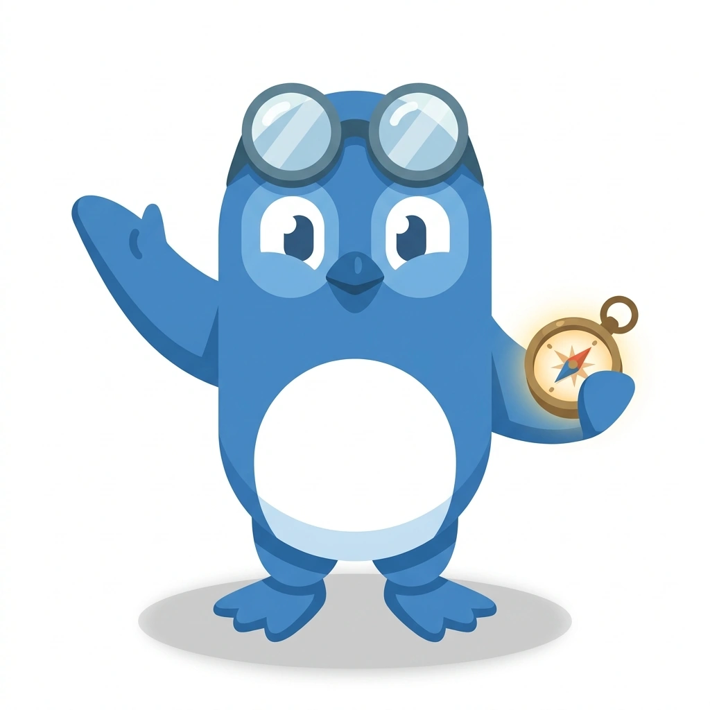 Proton the Penguin, the guide who teaches the Forces, Chemistry, and Living Circuits course