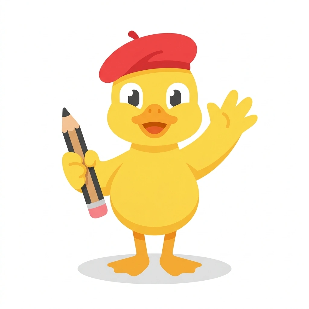Doodle the Duck, the guide who teaches the Drawing from Scratch course