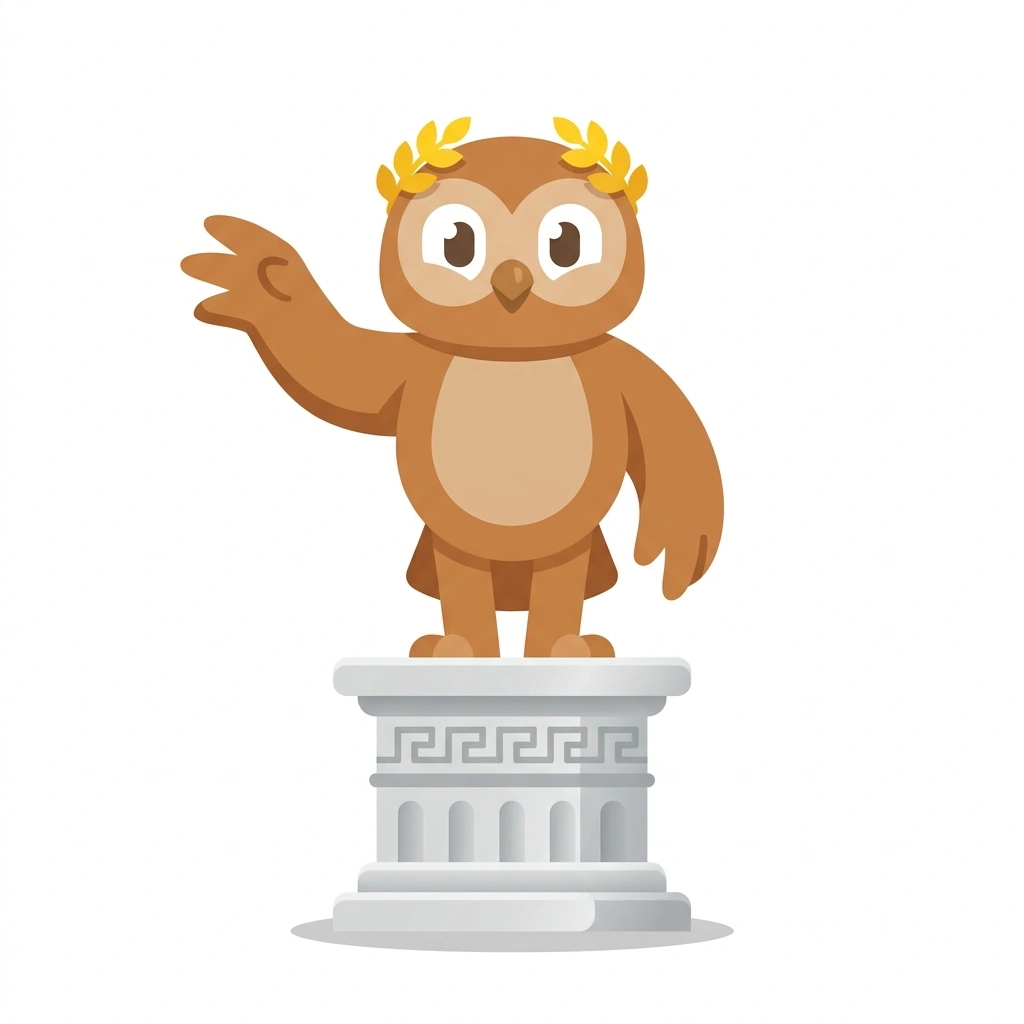 Oliver the Owl, the guide who teaches the Greek Gods and Their Realms course