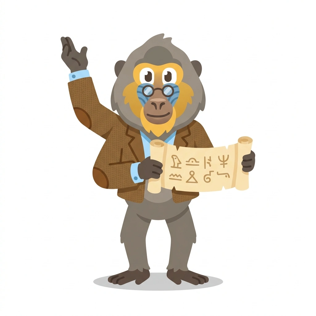 Barnaby the Baboon, the guide who teaches the Ancient Egypt: Life, Death, and Power course