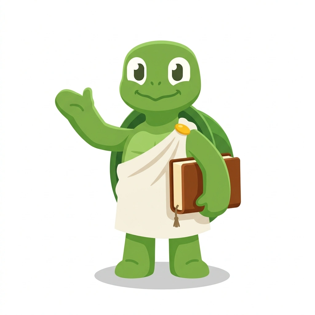 Theo the Thoughtful Turtle, the guide who teaches the Theology and the Big Questions course