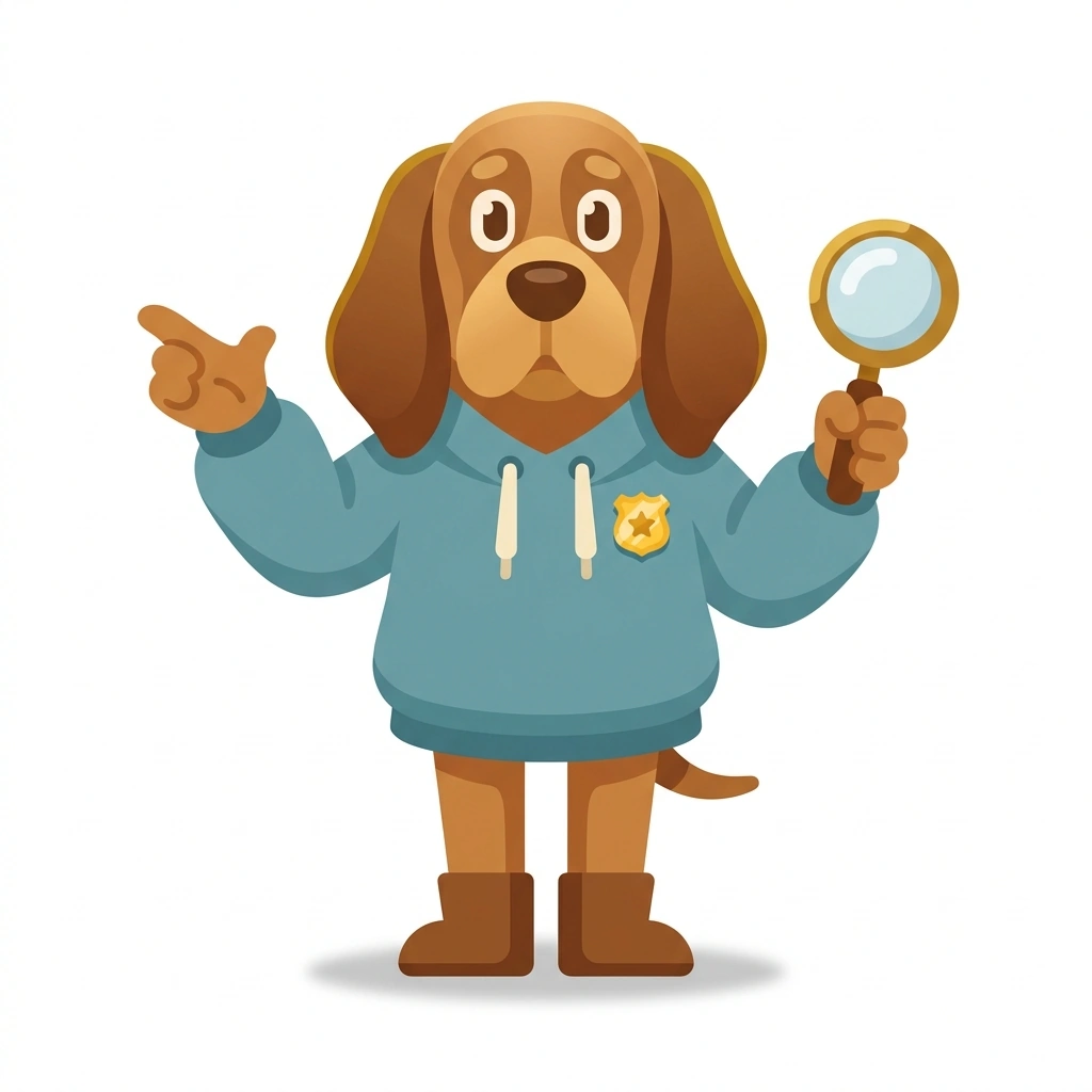 Clara the Clue Hound, the guide who teaches the Criminology: The Reality of Investigation course