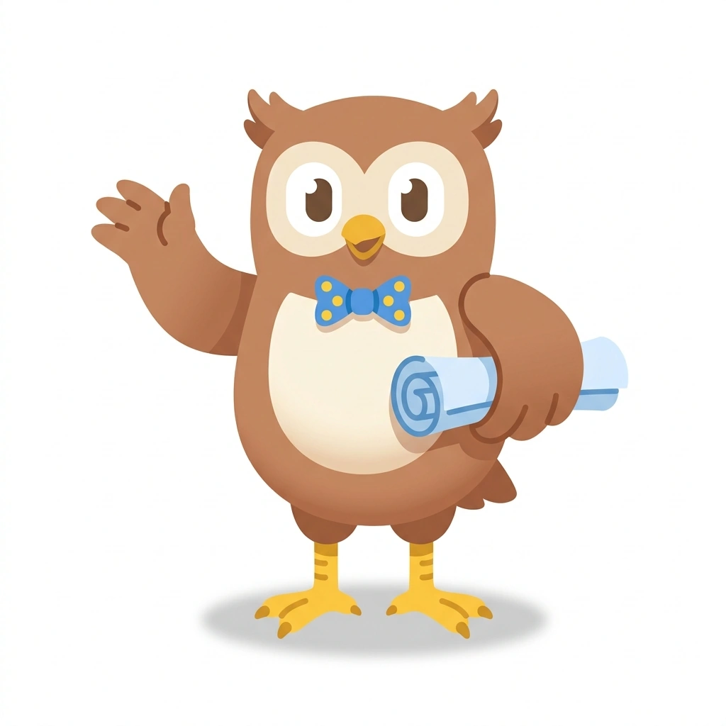 Archie the Architect Owl, the guide who teaches the The Grammar of Architecture course