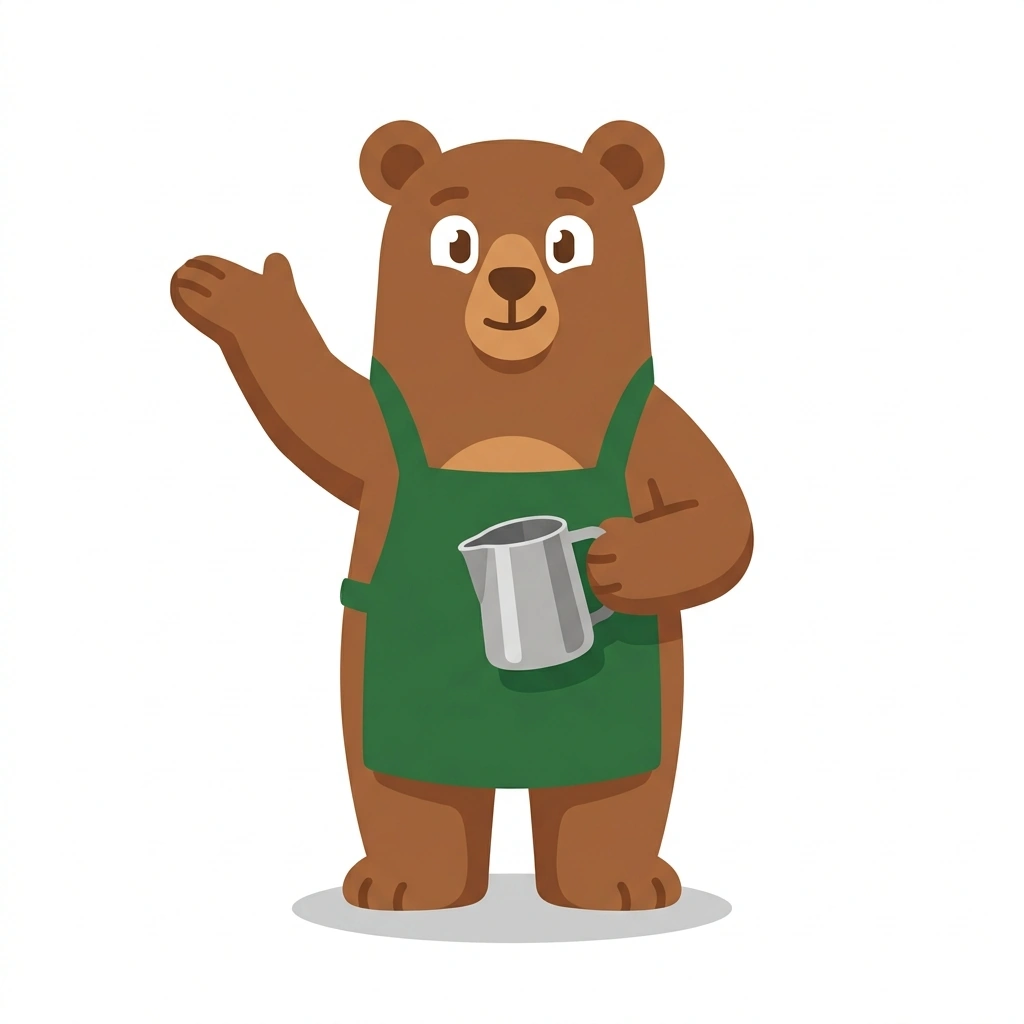 Barnaby the Bear, the guide who teaches the The Home Barista course
