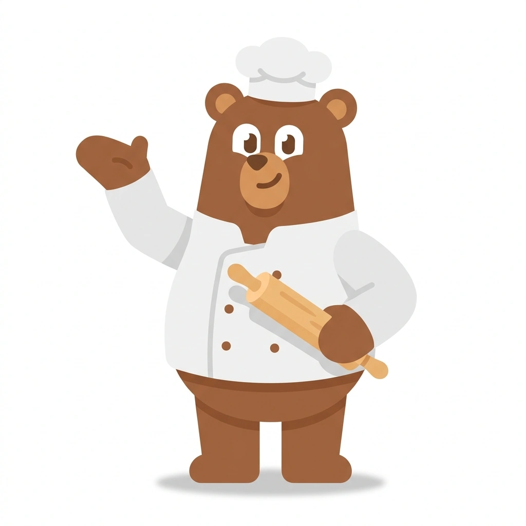 Barnaby the Baker Bear, the guide who teaches the Professional Baking Essentials course