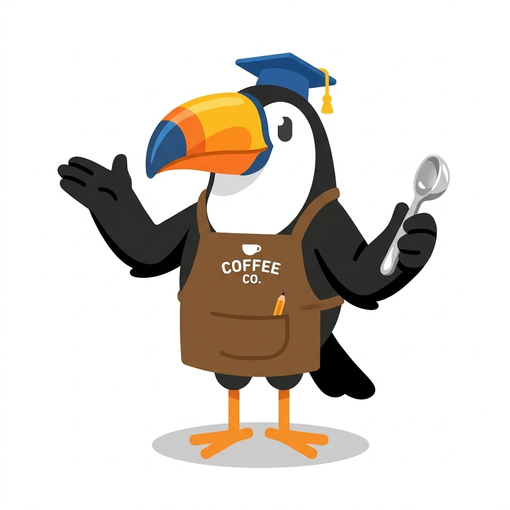 Toby the Toucan, the guide who teaches the How to Taste Coffee course