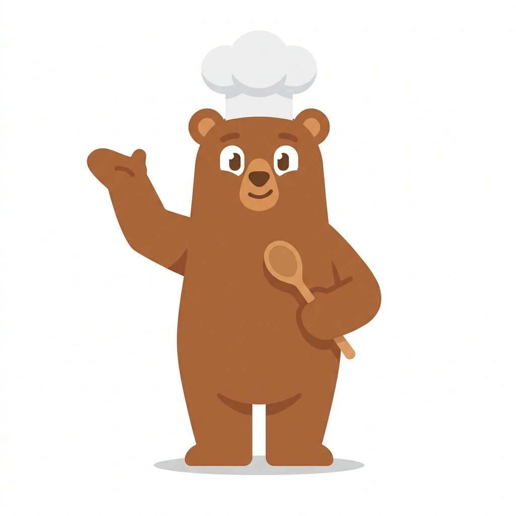 Basil the Bear, the guide who teaches the Cooking Craft and Culinary History course