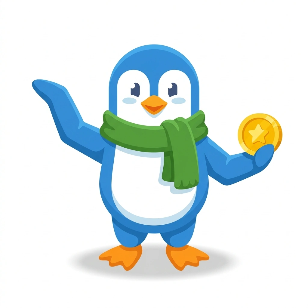 Penny the Penguin, the guide who teaches the Managing Your Money course