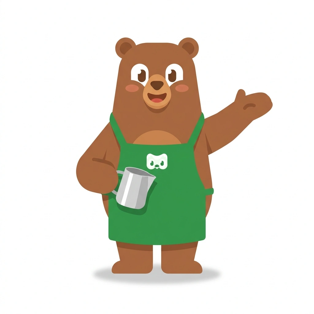 Barnaby the Bear, the guide who teaches the Crafting Classic Espresso Drinks course