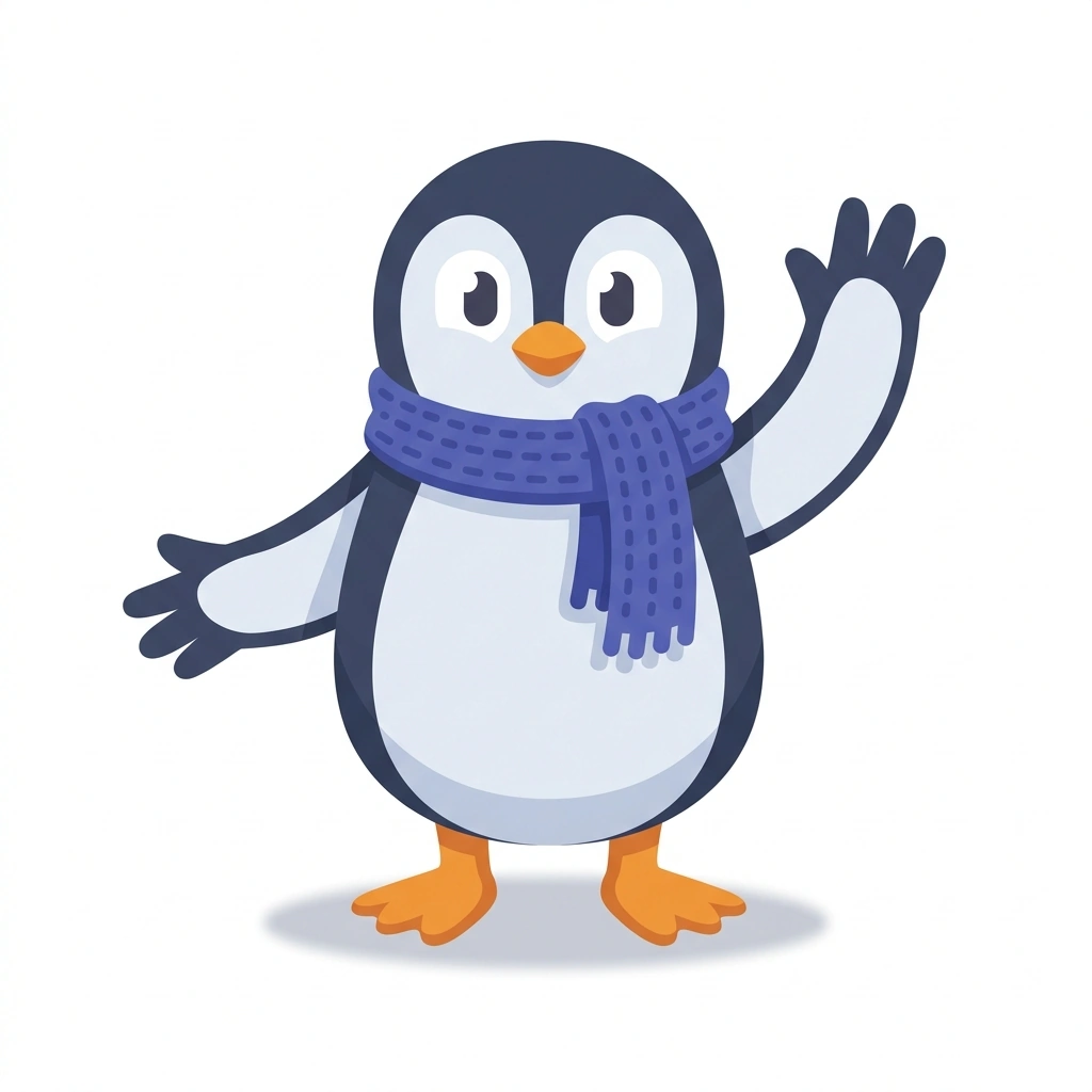 Penny the Penguin, the guide who teaches the Everyday American Sign Language course