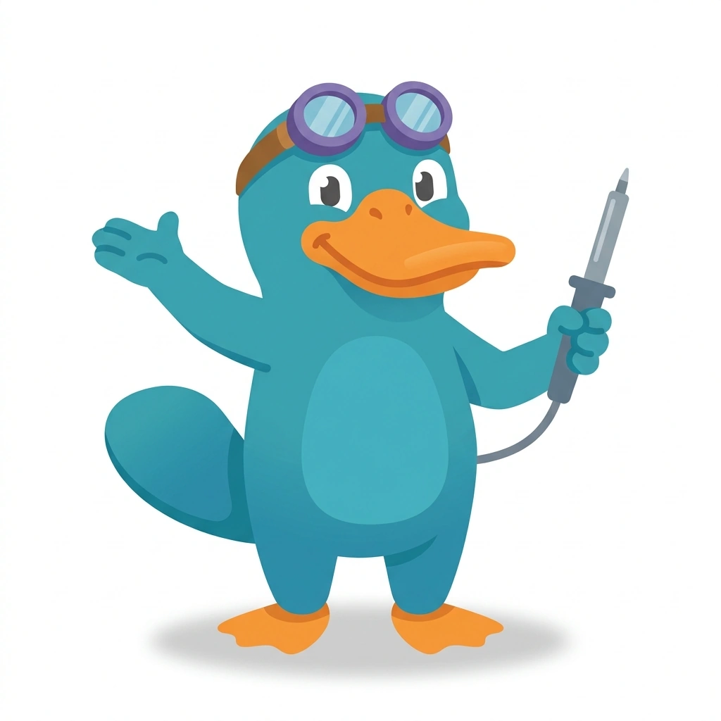 Patch the Platypus, the guide who teaches the Electronic Circuits for Music course