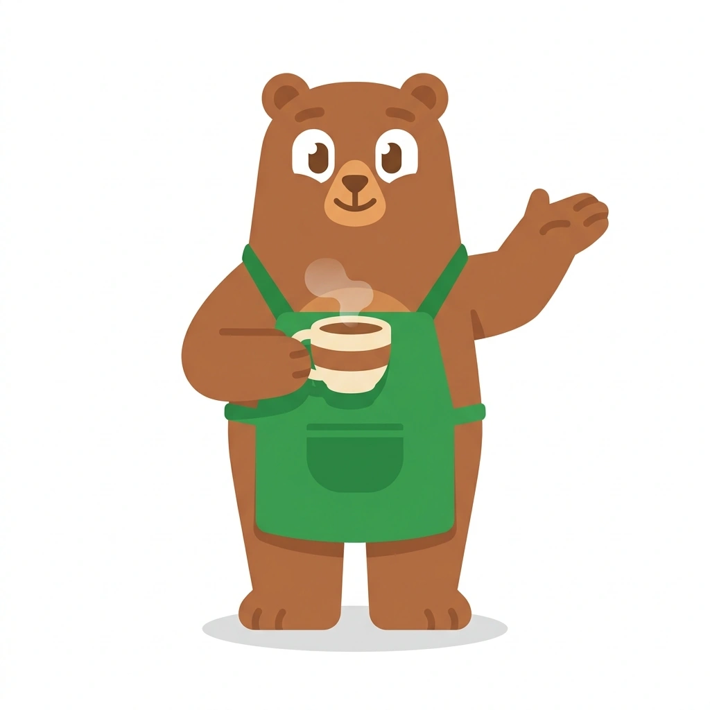 Barnaby the Bear, the guide who teaches the The Everyday Barista course
