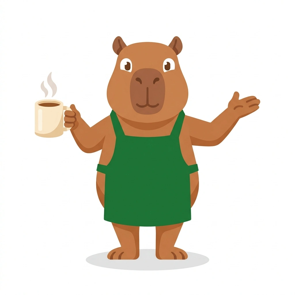 Cubbie the Capybara, the guide who teaches the Better Coffee at Home course