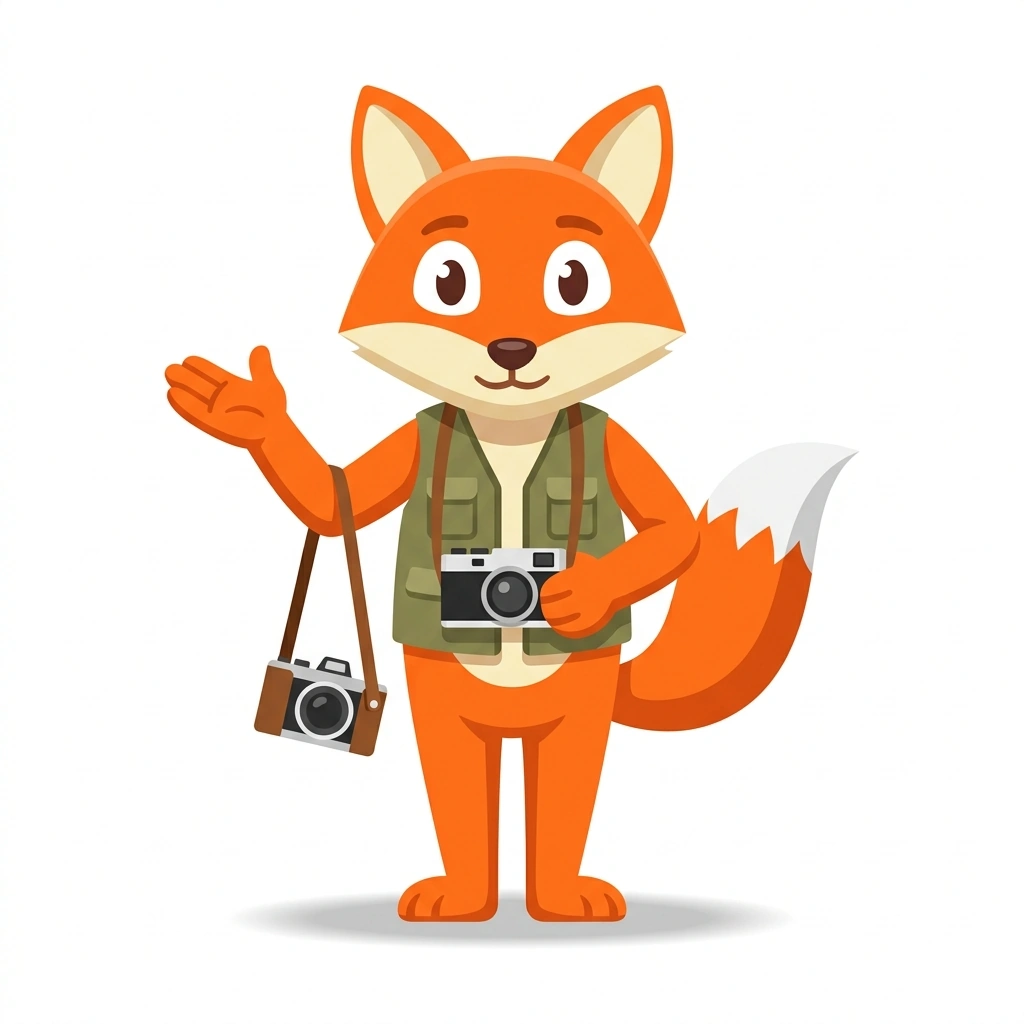 Finch the Fox, the guide who teaches the Photography: Light, Contrast, and Frame course