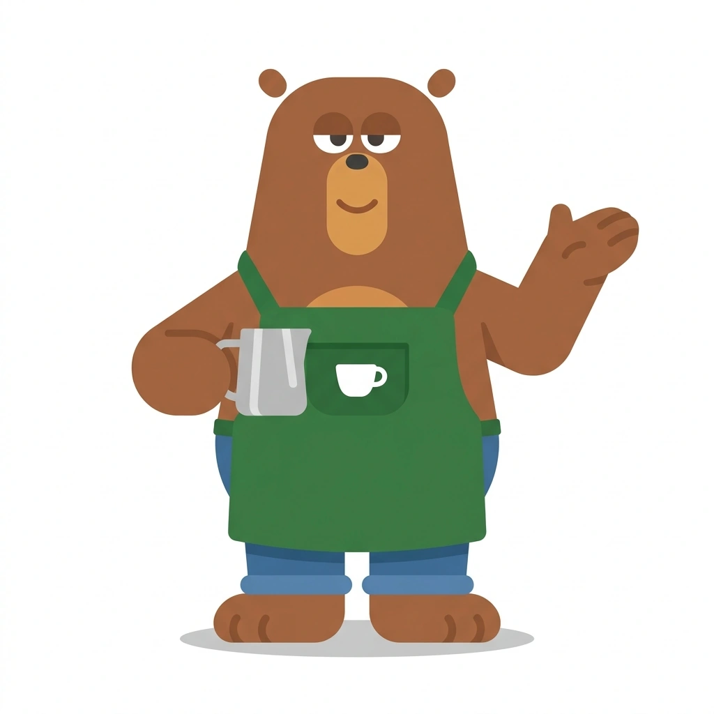 Barnaby the Bear, the guide who teaches the Brewing Like a Barista course