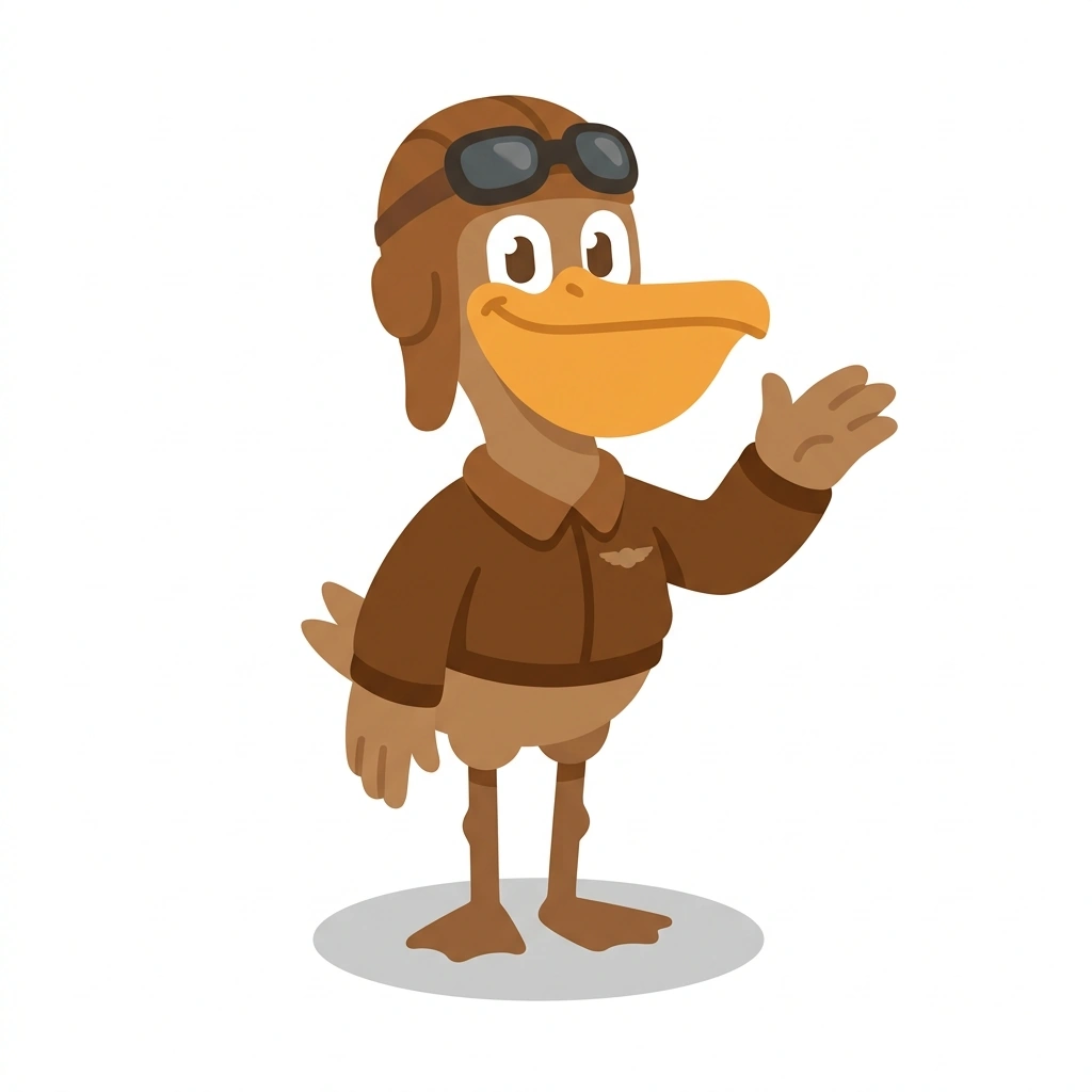 Percy the Pelican, the guide who teaches the Flying by Sight course
