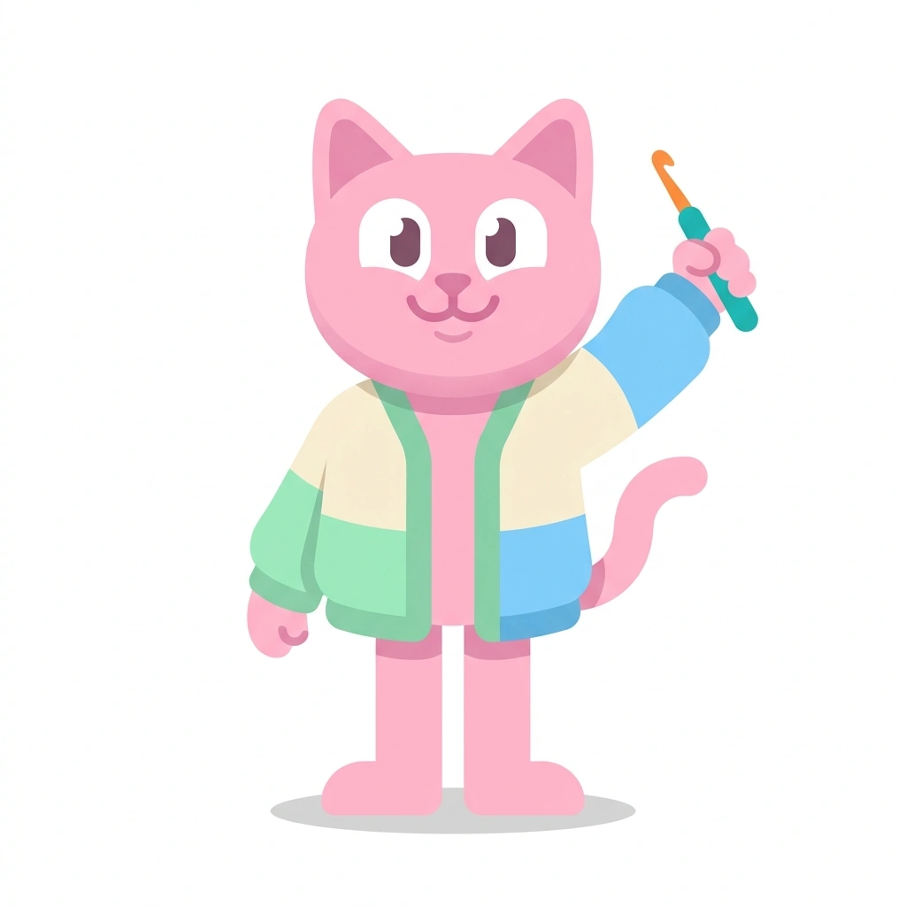 Chloe the Cat, the guide who teaches the Crochet from Your First Stitch course