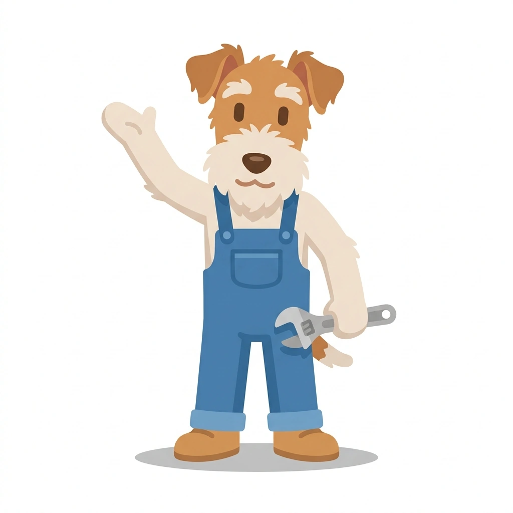 Torque the Terrier, the guide who teaches the Hands-On Auto Mechanics course