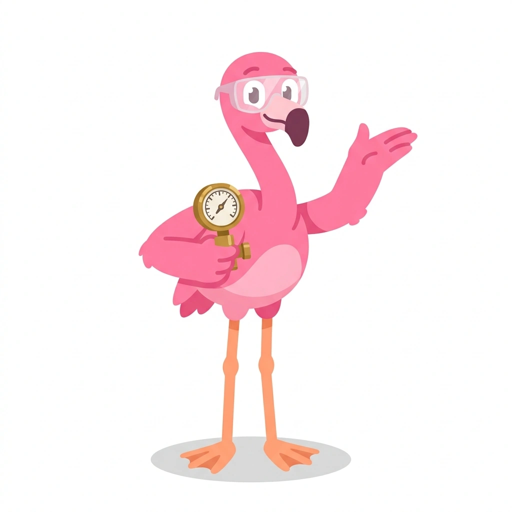 Flo the Flamingo, the guide who teaches the Fluid Engineering in Practice course