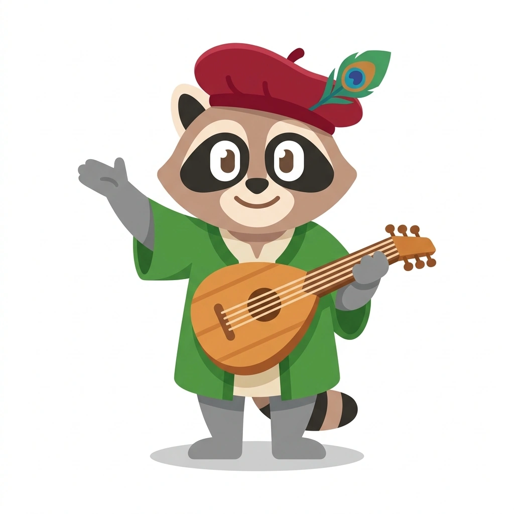 Raffa the Raccoon, the guide who teaches the Entertainment in the Renaissance course