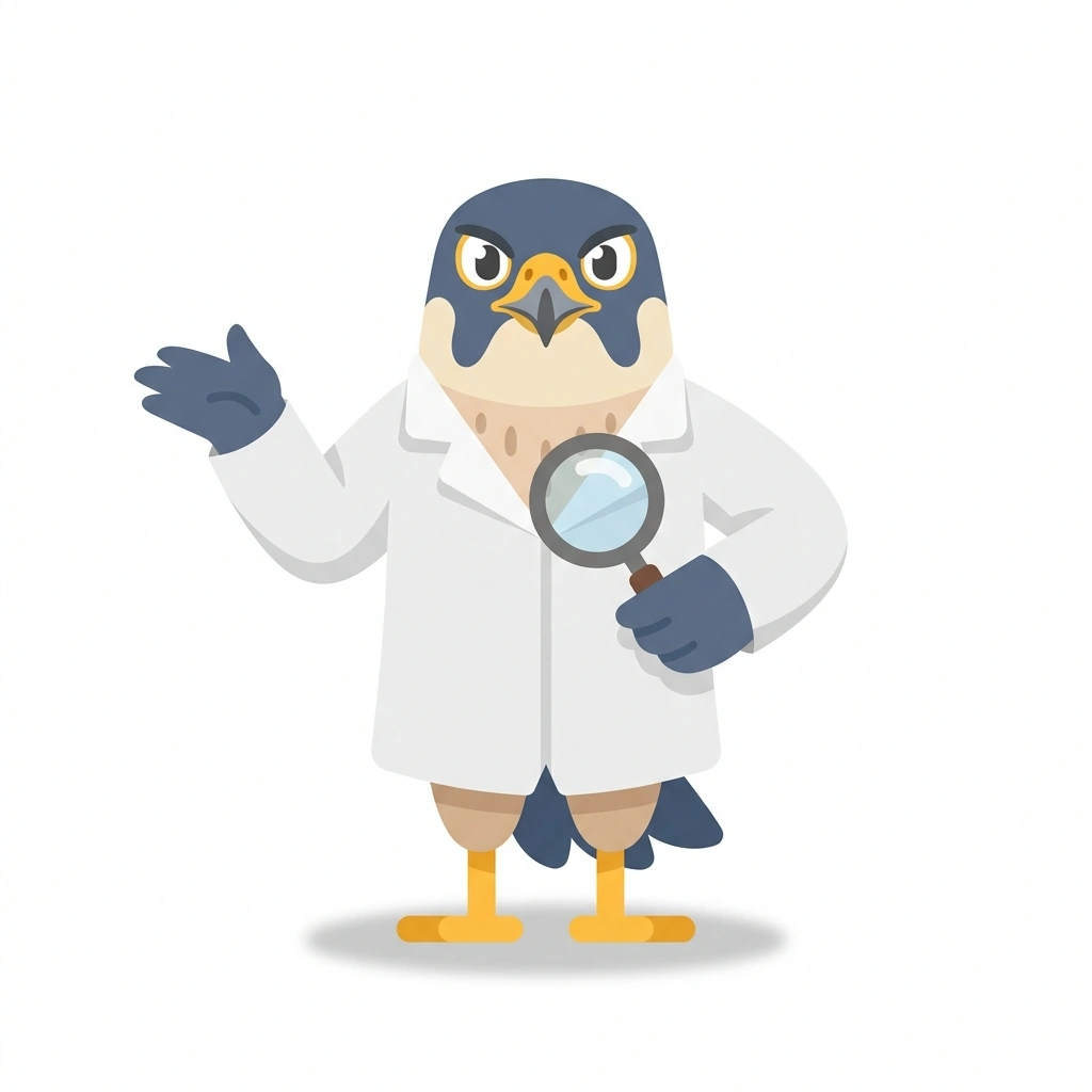 Faraday the Falcon, the guide who teaches the Forensic Evidence Interpretation course