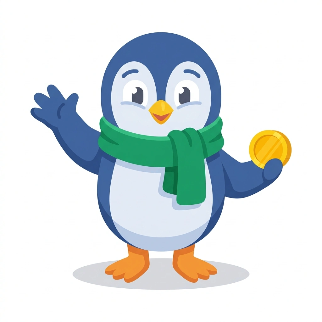 Penny the Penguin, the guide who teaches the Everyday Personal Finance course