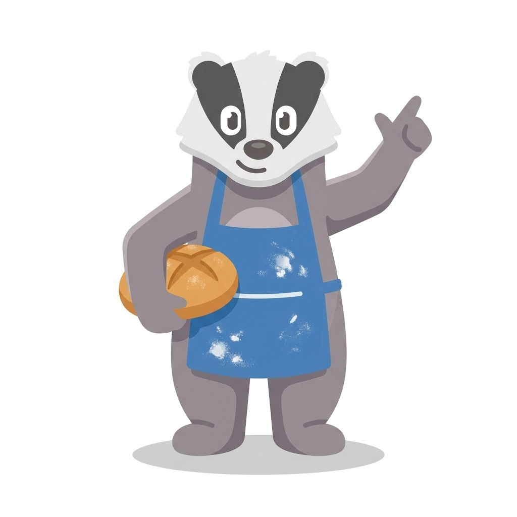 Barnaby the Badger, the guide who teaches the Sourdough Without the Gear course
