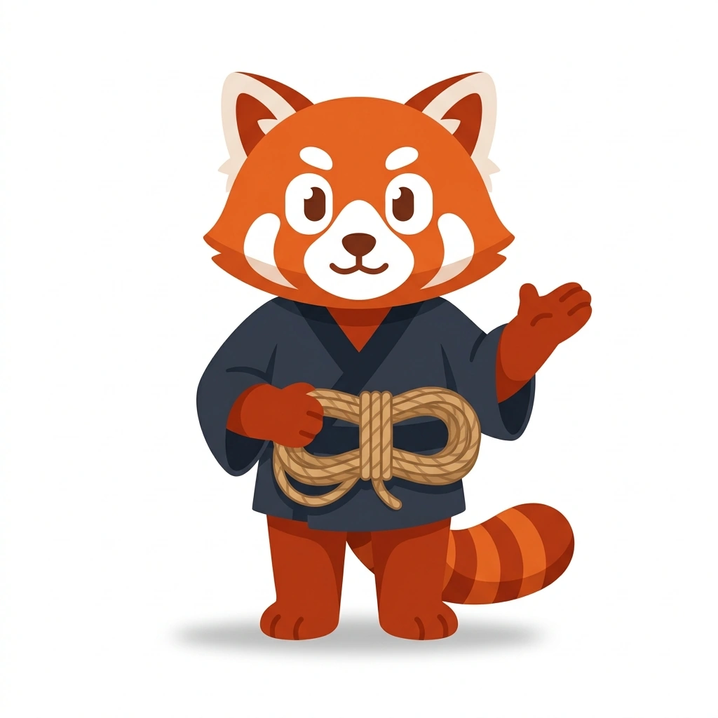 Ren the Red Panda, the guide who teaches the The Art of Shibari course