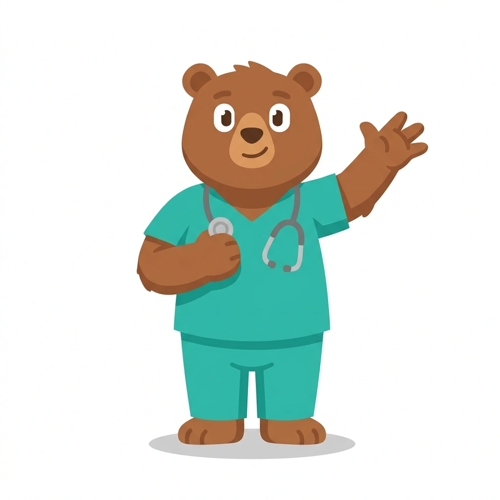 Barnaby the Bear, the guide who teaches the How Anesthesia Works course