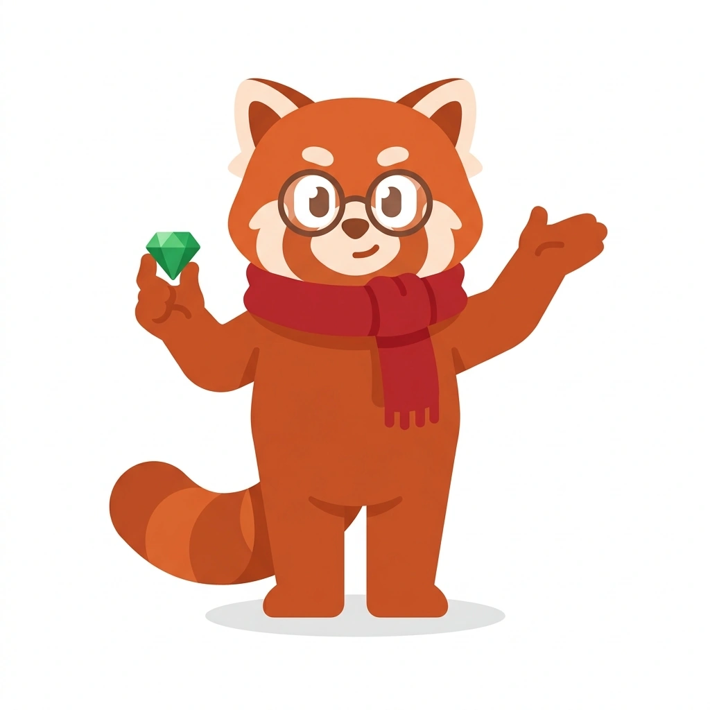 Ruby the Red Panda, the guide who teaches the Web Apps with Ruby on Rails course