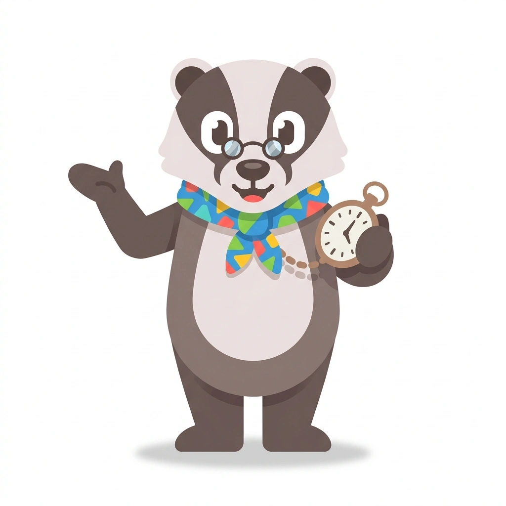 Barnaby the Badger, the guide who teaches the Fixing Outfits with Accessories course