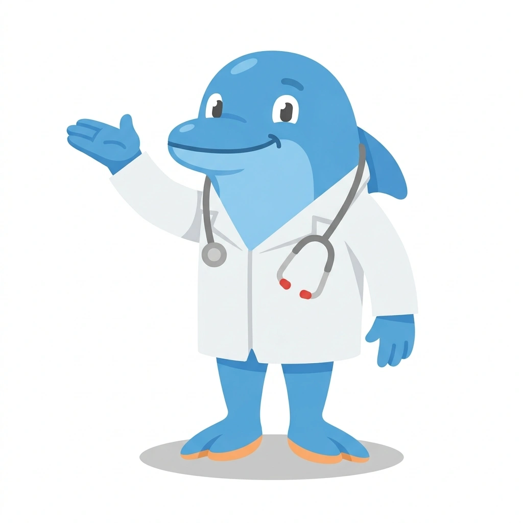 Doc the Dolphin, the guide who teaches the How Human Diseases Work course